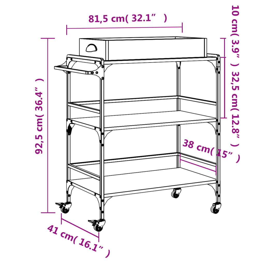 vidaXL Kitchen Trolley Grey Sonoma 81.5x41x92.5 cm Engineered Wood