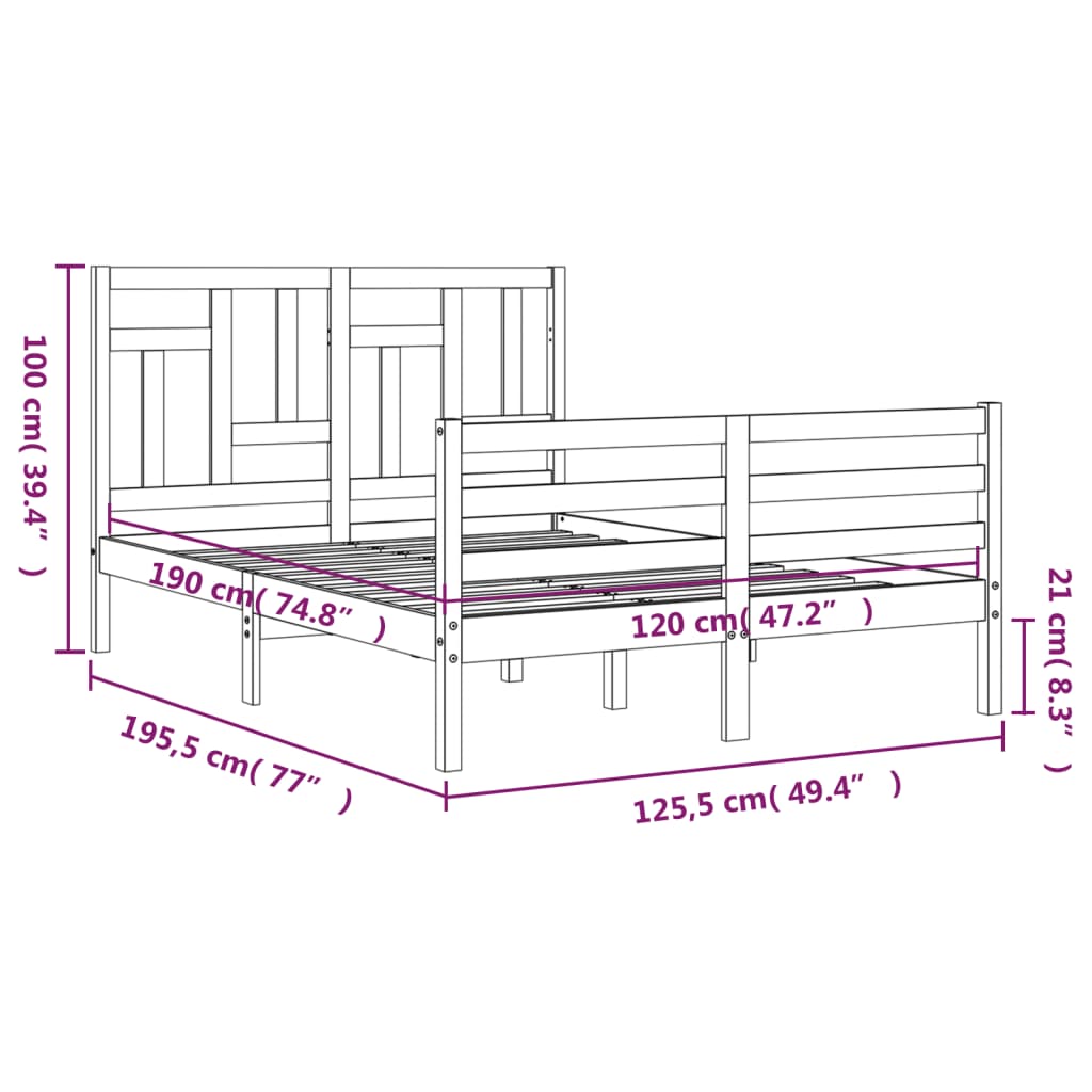 vidaXL Bed Frame without Mattress Honey Brown Small Double Solid Wood