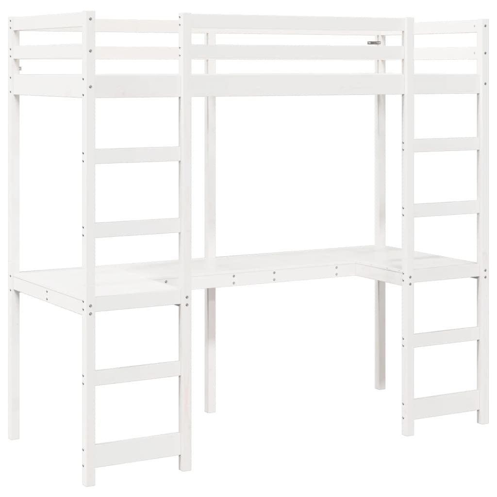 vidaXL Loft Bed Frame without Mattress White 75x190 cm Small Single Solid Wood Pine