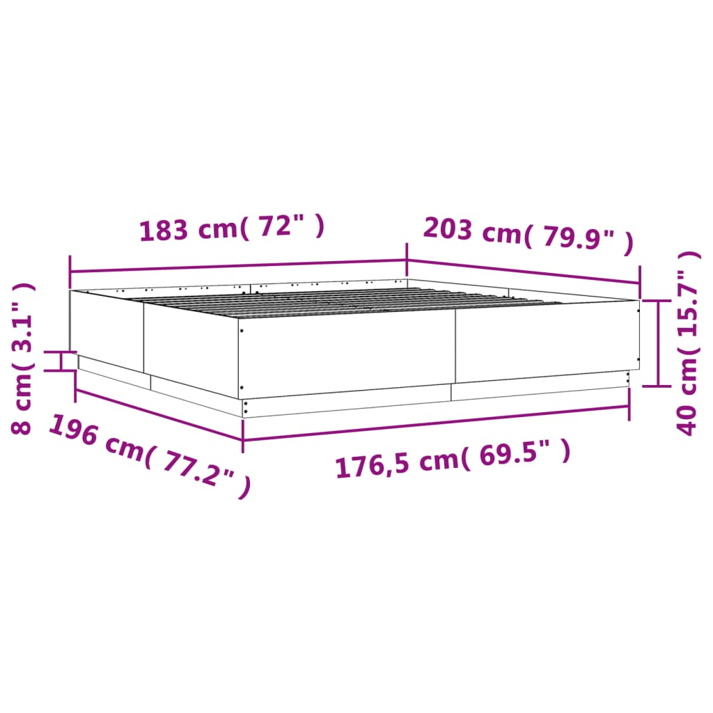 vidaXL Bed Frame without Mattress Brown Oak 180x200 cm Super King