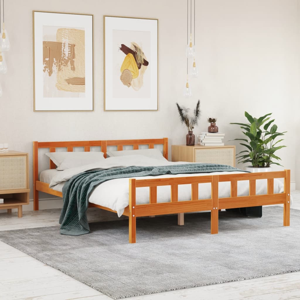 vidaXL Bed Frame without Mattress Wax Brown 150x200 cm King Size Solid Wood Pine