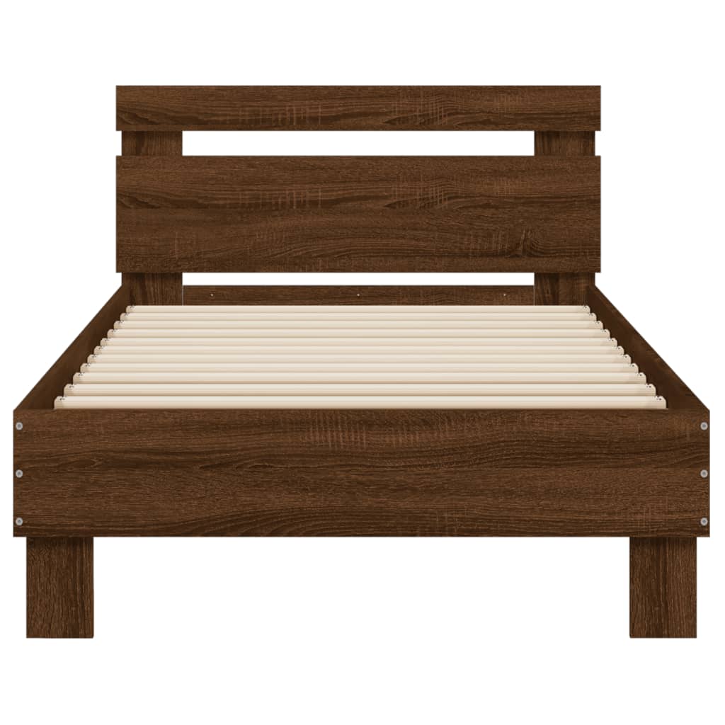 vidaXL Bed Frame without Mattress with Headboard Brown Oak 75x190 cm Small Single