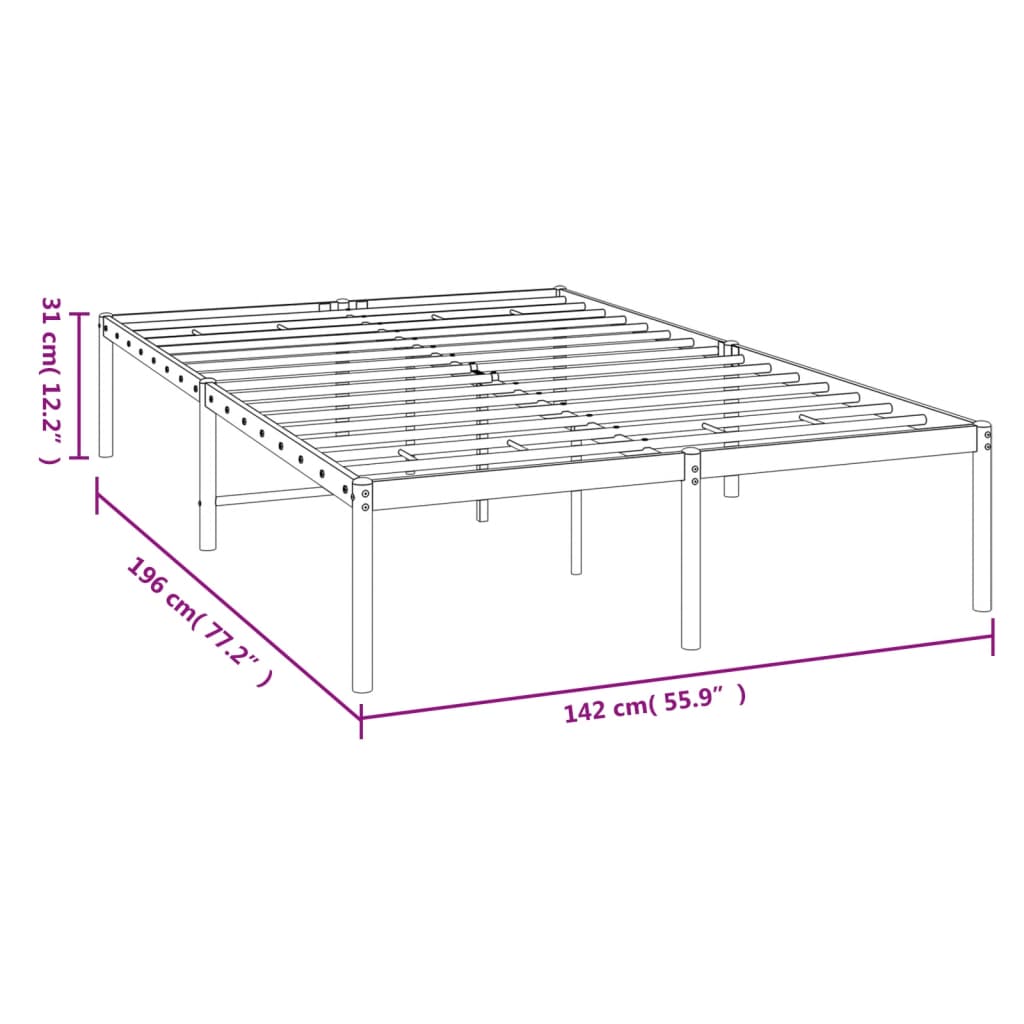 vidaXL Metal Bed Frame without Mattress White 135x190 cm Double