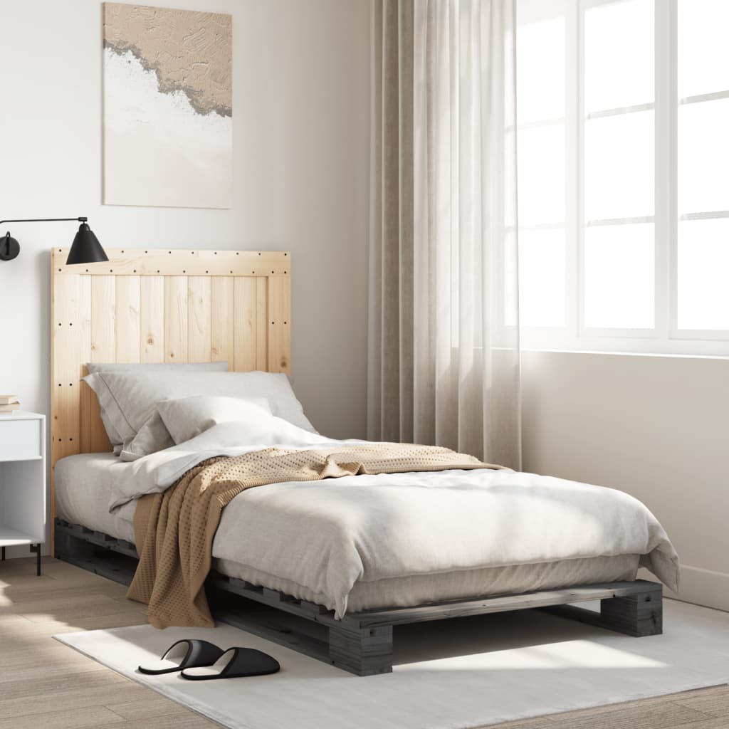 vidaXL Bed Frame with Headboard Grey 90x200 cm Solid Wood Pine