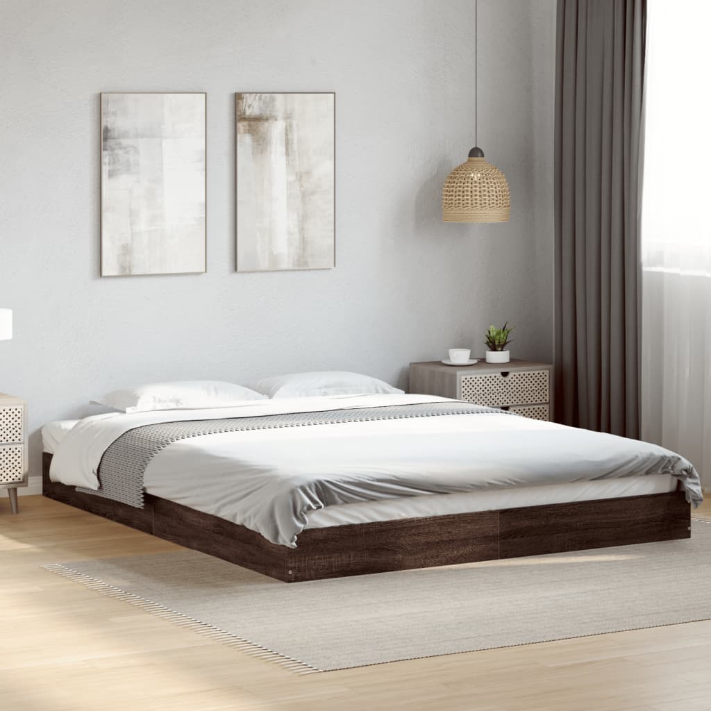 vidaXL Bed Frame without Mattress Brown Oak 150x200 cm King Size Engineered Wood