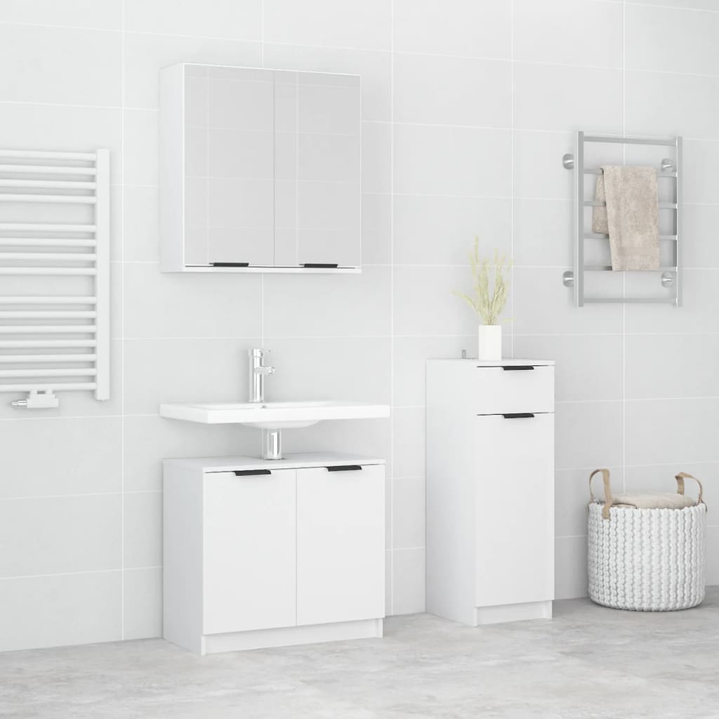 vidaXL 3 Piece Bathroom Cabinet Set White Engineered Wood