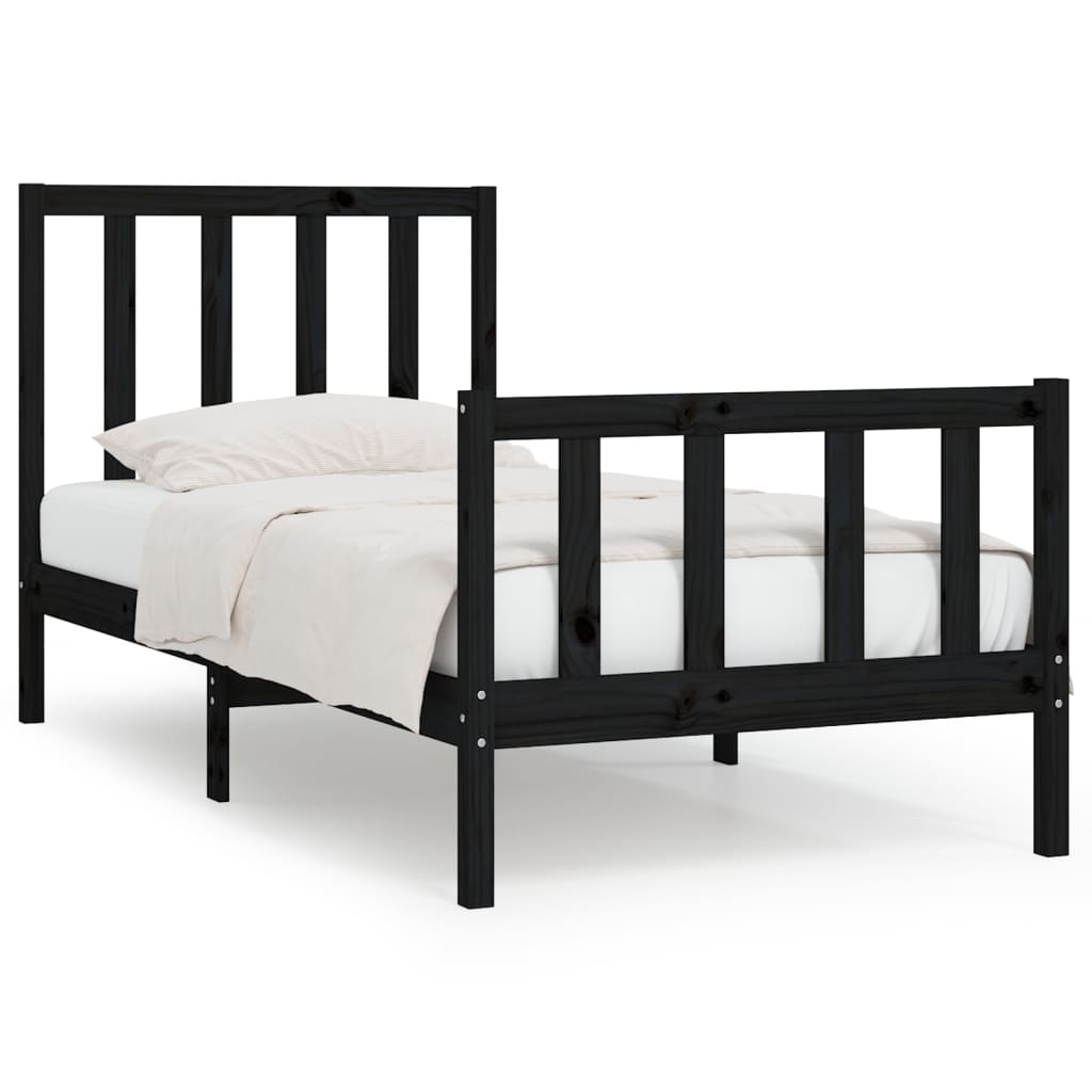 vidaXL Bed Frame without Mattress Black 90x190 cm Single Solid Wood