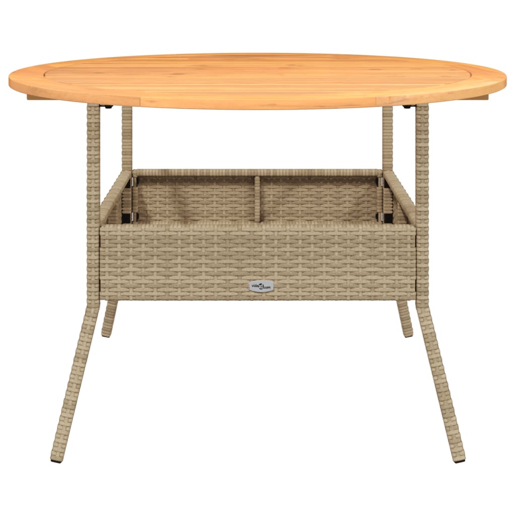 vidaXL Garden Table with Acacia Wood Top Beige Ø110x71 cm Poly Rattan