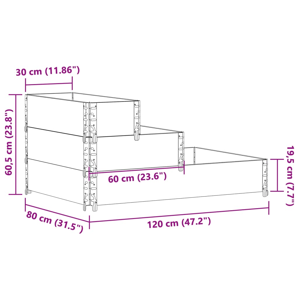 vidaXL 3-Tier Raised Bed 120x80 cm Solid Wood Pine