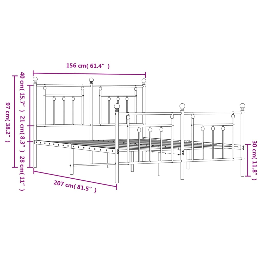 vidaXL Metal Bed Frame without Mattress with Footboard White 150x200 cm King Size