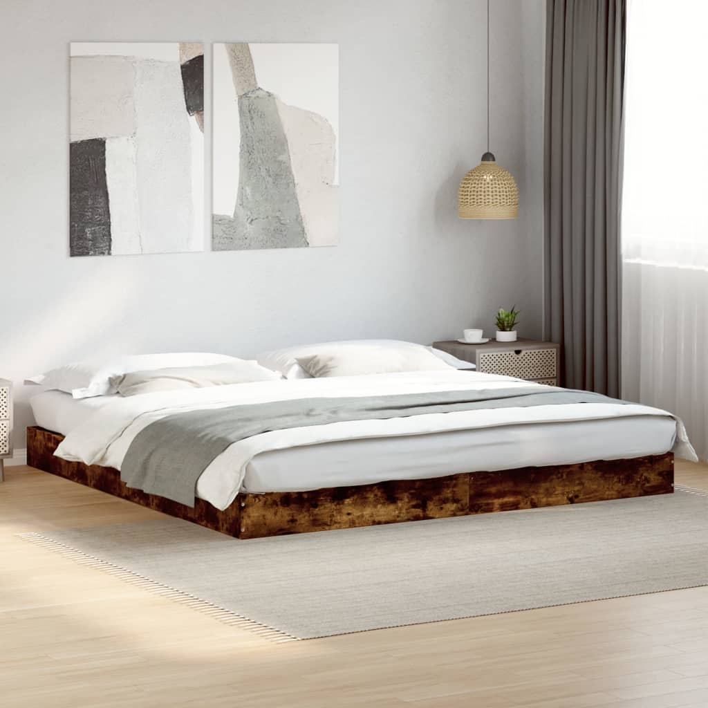 vidaXL Bed Frame without Mattress Smoked Oak 200x200 cm Engineered Wood