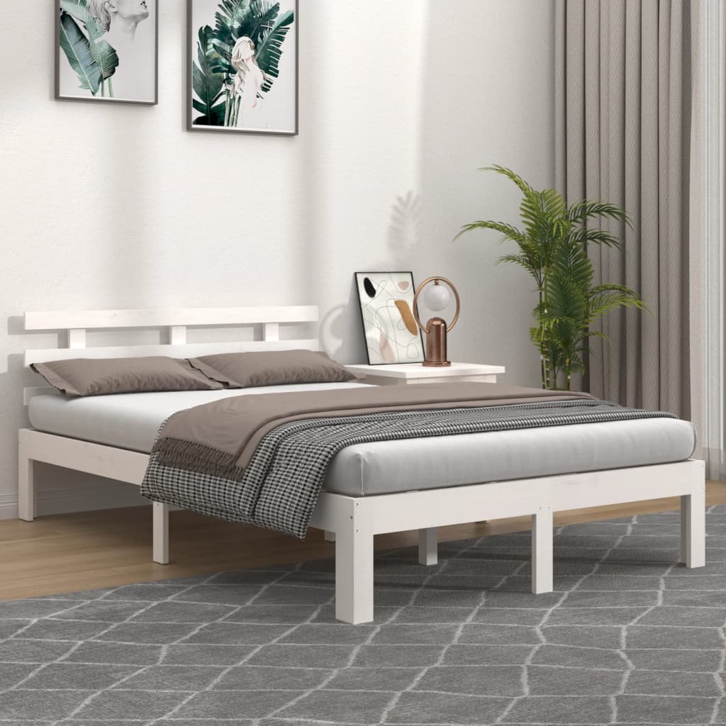 vidaXL Bed Frame without Mattress White Solid Wood 140x200 cm