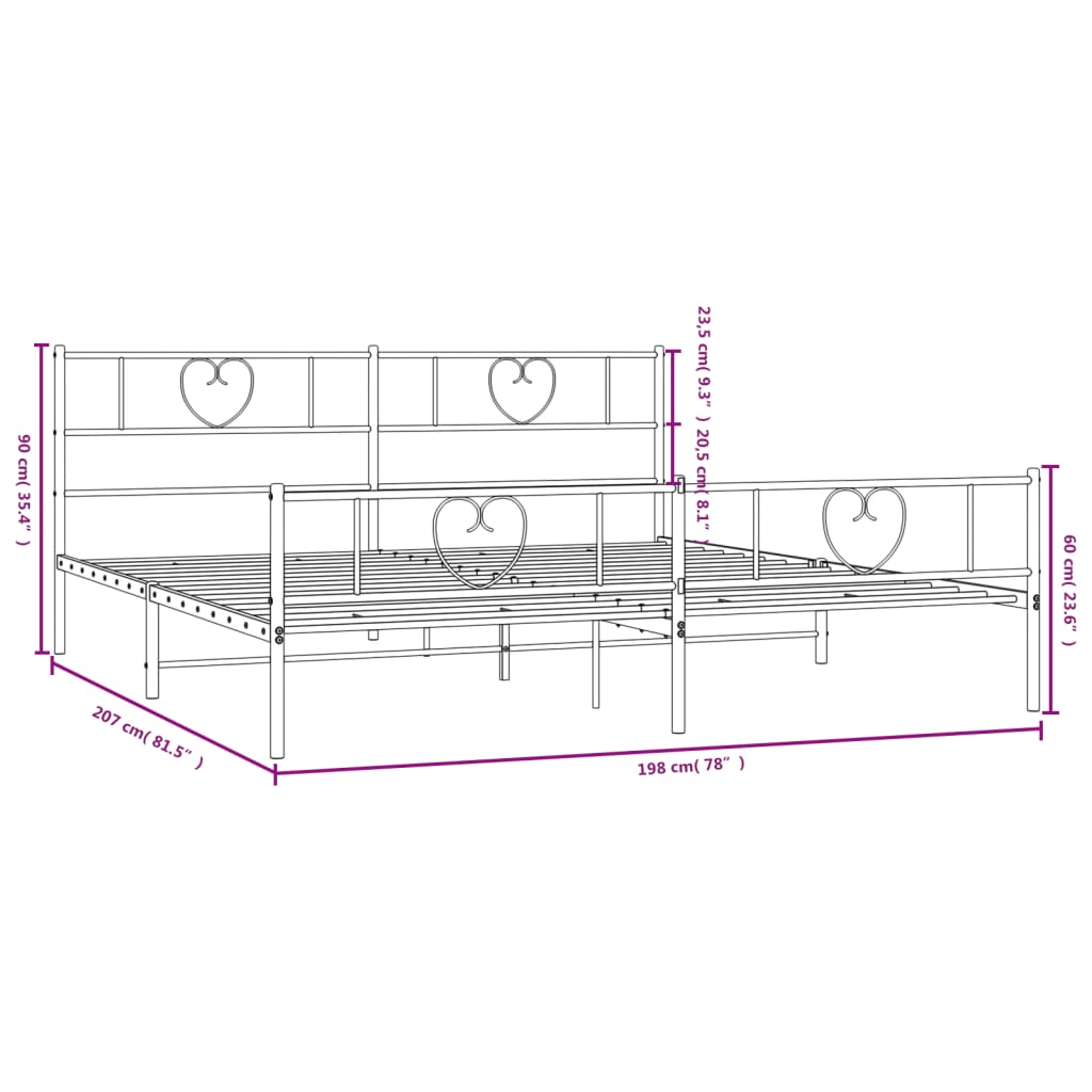 vidaXL Metal Bed Frame without Mattress with Footboard White 193x203 cm