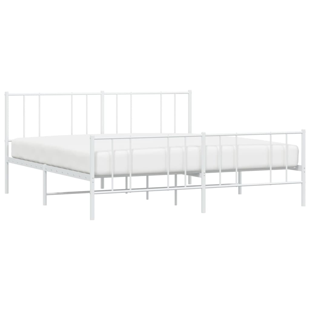 vidaXL Metal Bed Frame without Mattress with Footboard White 193x203 cm