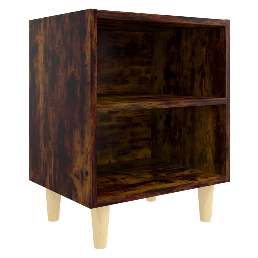 vidaXL Bed Cabinet with Solid Wood Legs Smoked Oak 40x30x50 cm