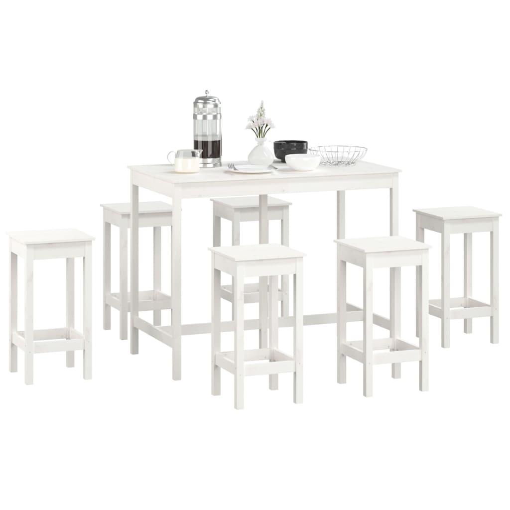 vidaXL 7 Piece Bar Set White Solid Wood Pine