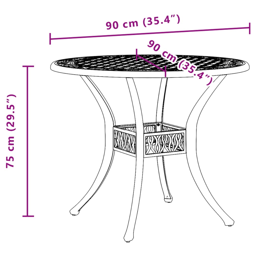 vidaXL Garden Table Black Ø90x75 cm Cast Aluminium