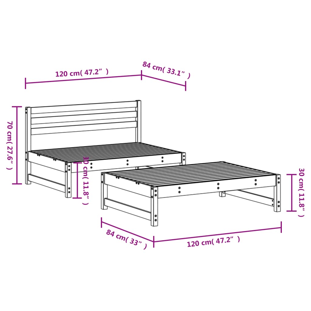 vidaXL 2 Piece Garden Lounge Set Honey Brown Solid Wood Pine