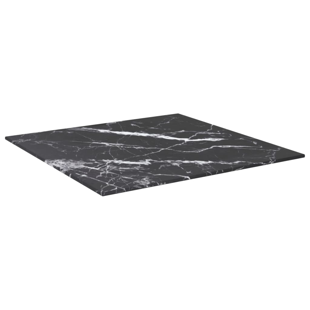 vidaXL Table Top Black 50x50 cm 6 mm Tempered Glass with Marble Design