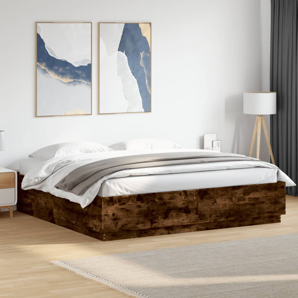 vidaXL Bed Frame with LED without Mattress Smoked Oak 200x200 cm