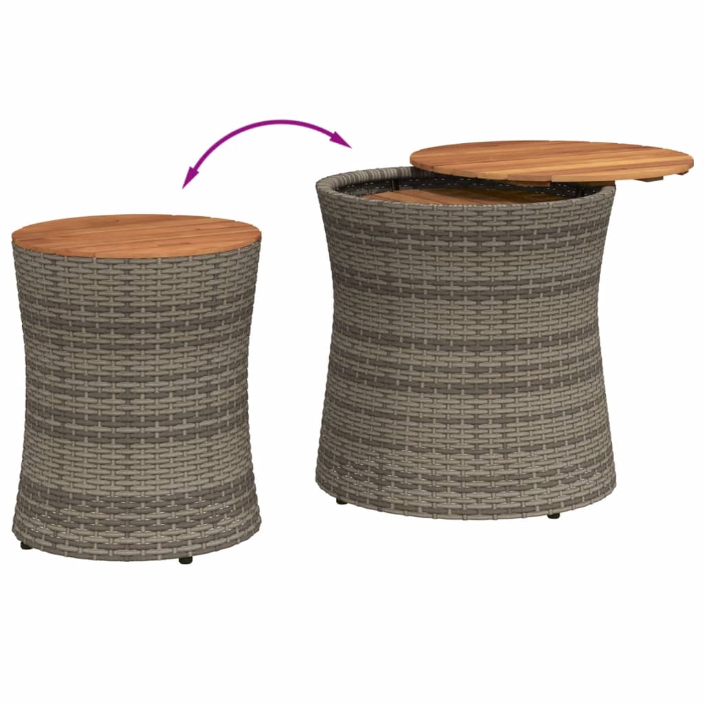 vidaXL Garden Side Tables 2 pcs with Wooden Top Grey Poly Rattan