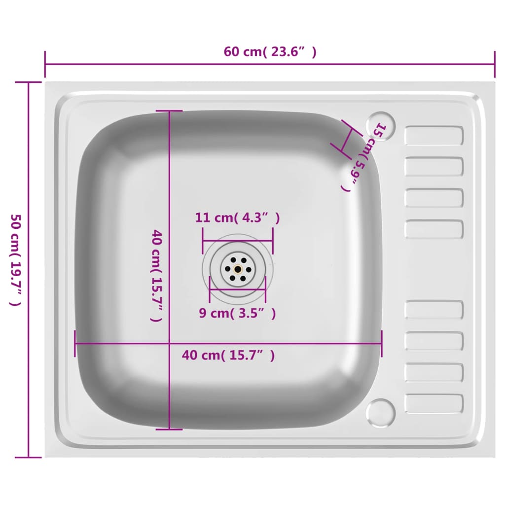 vidaXL Kitchen Sink with Drainer Set Silver 500x600x155 mm Stainless Steel