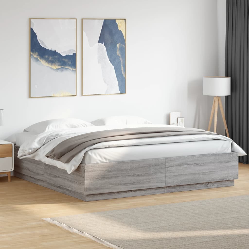 vidaXL Bed Frame with LED without Mattress Grey Sonoma 180x200 cm Super King