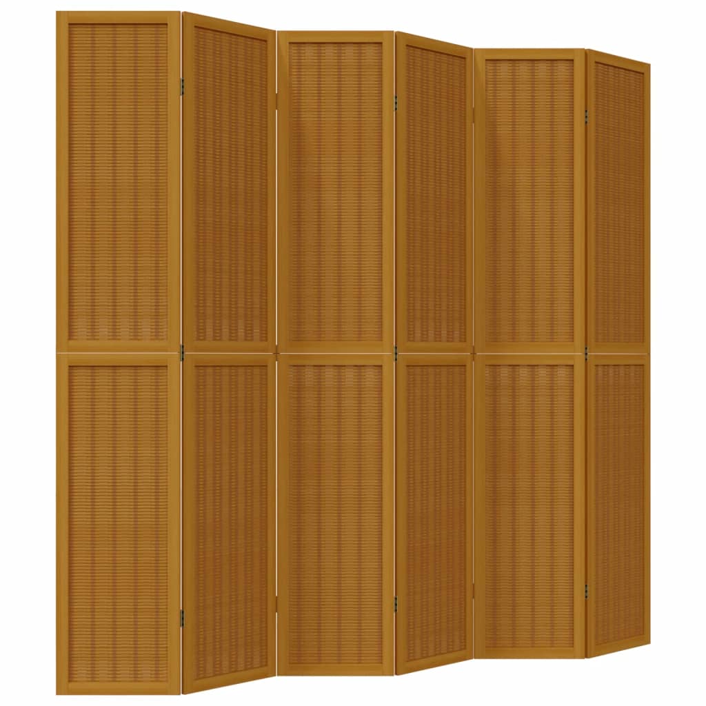 vidaXL Room Divider 6 Panels Brown Solid Wood Paulownia