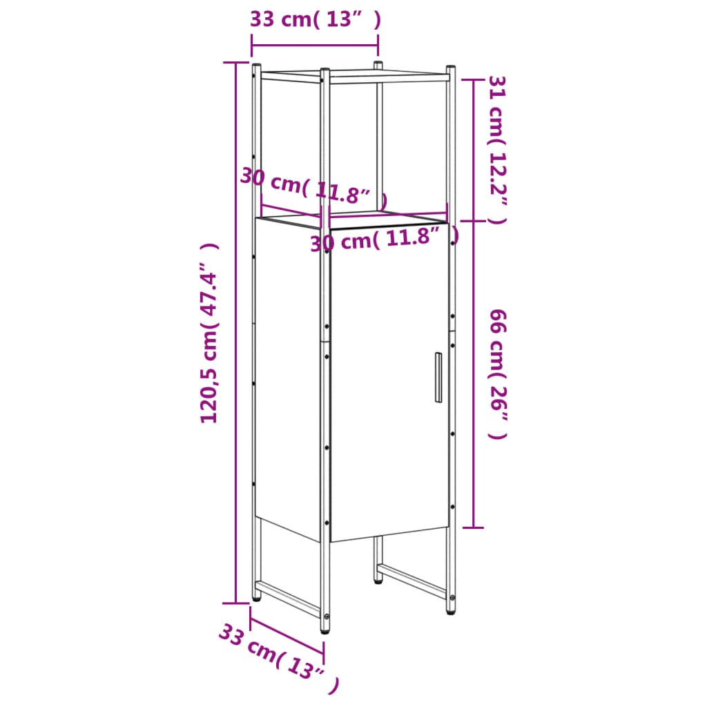 vidaXL Bathroom Cabinet Grey Sonoma 33x33x120.5 cm Engineered Wood