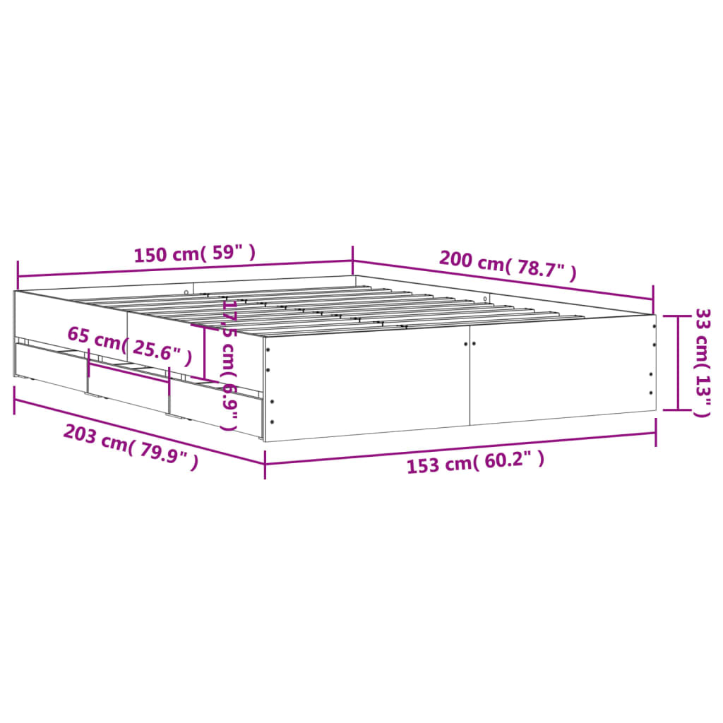 vidaXL Bed Frame with Drawers without Mattress Sonoma Oak 150x200 cm King Size