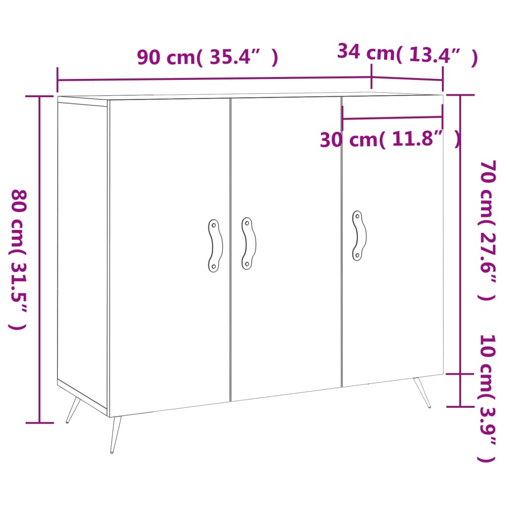 vidaXL Sideboard High Gloss White 90x34x80 cm Engineered Wood