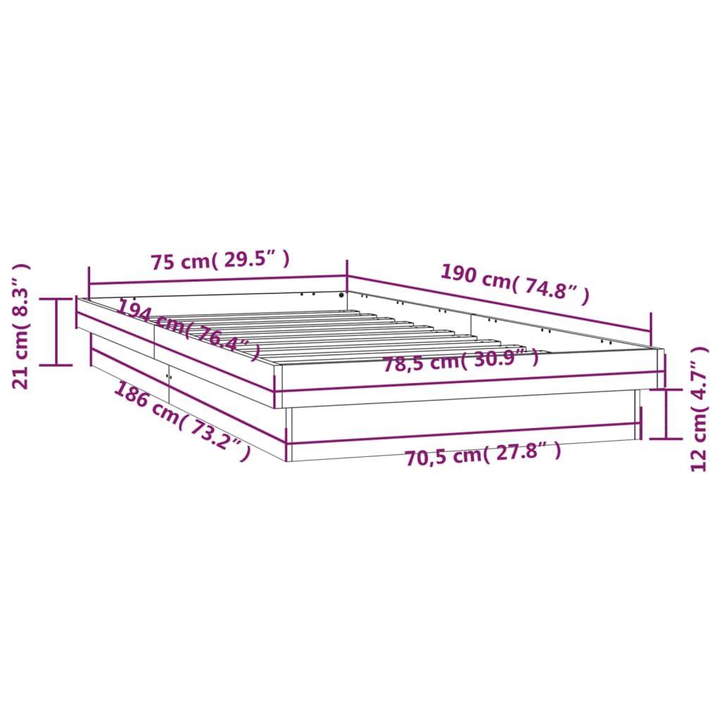 vidaXL LED Bed Frame without Mattress Small Single Solid Wood