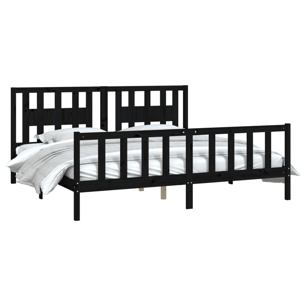 vidaXL Bed Frame without Mattress Black Solid Wood Pine Super King Size