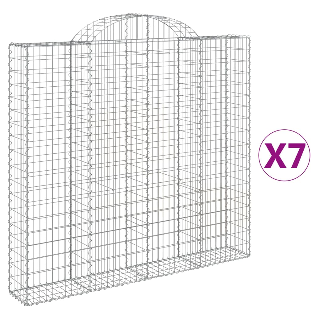 vidaXL Arched Gabion Baskets 7 pcs 200x30x180/200 cm Galvanised Iron