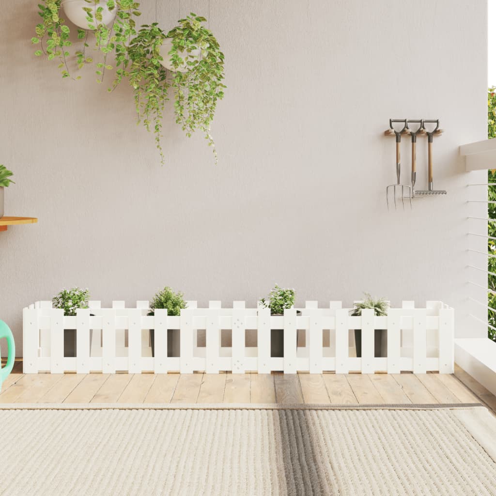 vidaXL Garden Raised Bed with Fence Design White 200x30x30 cm Solid Wood Pine