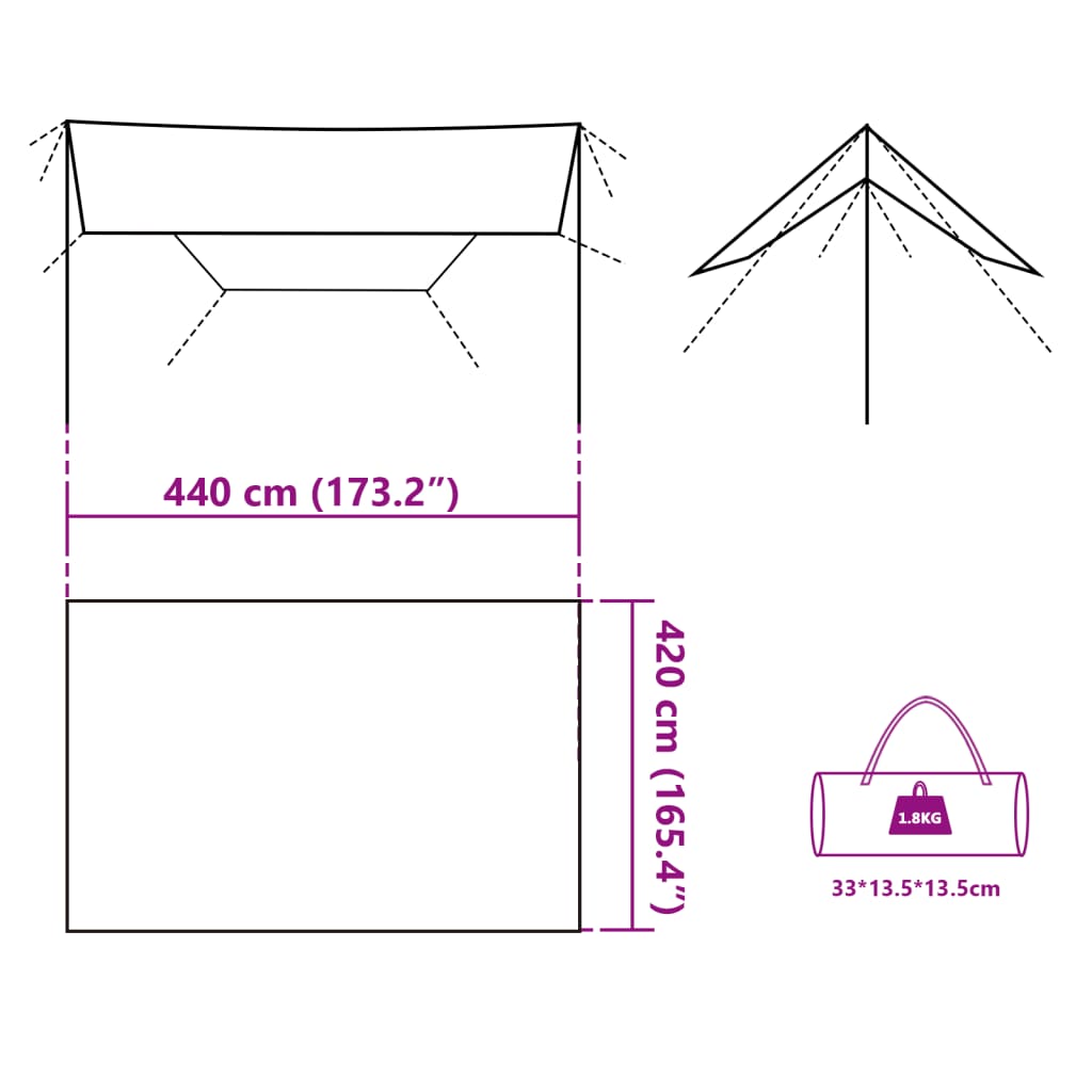 vidaXL Camping Tarp Grey and Orange 420x440 cm Waterproof