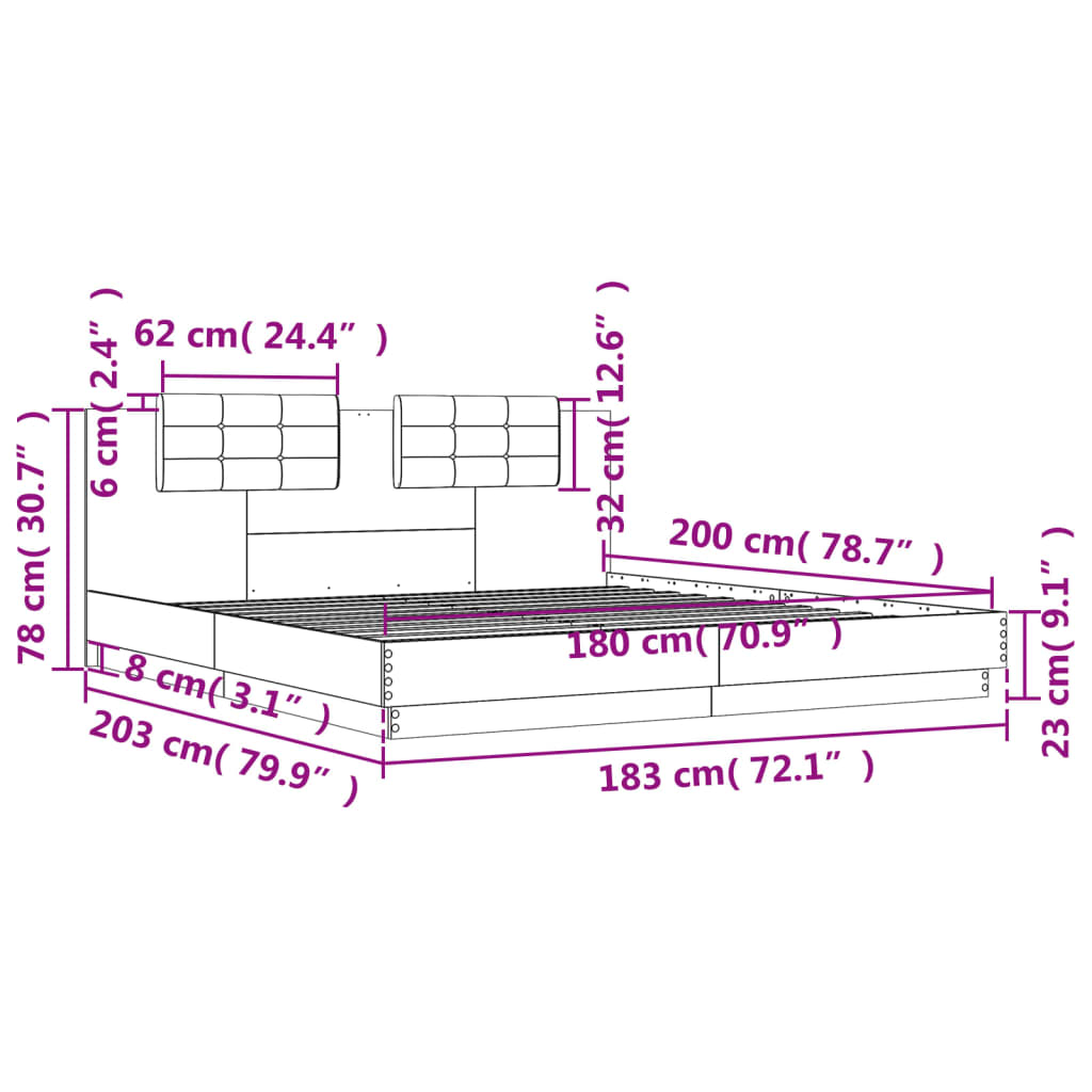 vidaXL Bed Frame without Mattress Smoked Oak 180x200 cm Super King