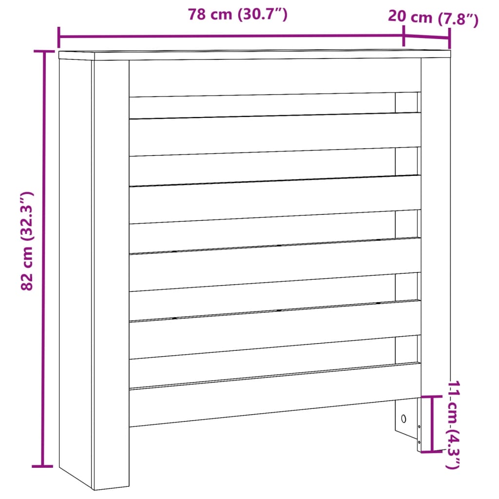 vidaXL Radiator Cover Black 78x20x82 cm Engineered Wood