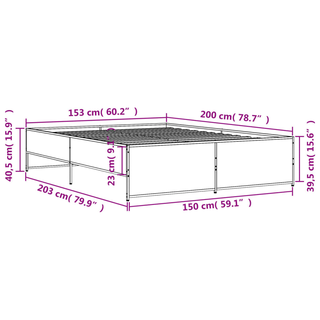 vidaXL Bed Frame without Mattress Grey Sonoma 150x200 cm King Size