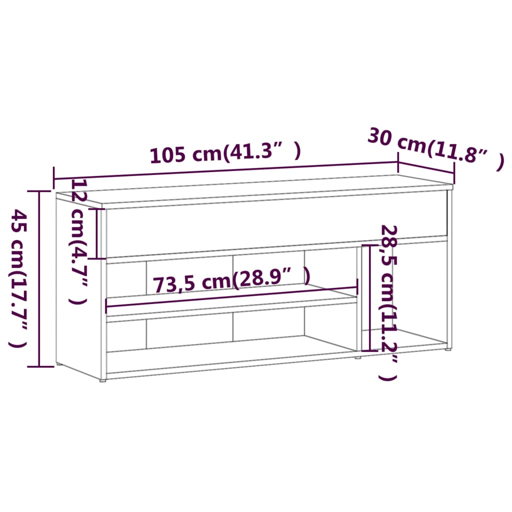 vidaXL Shoe Bench Smoked Oak 105x30x45 cm Engineered Wood