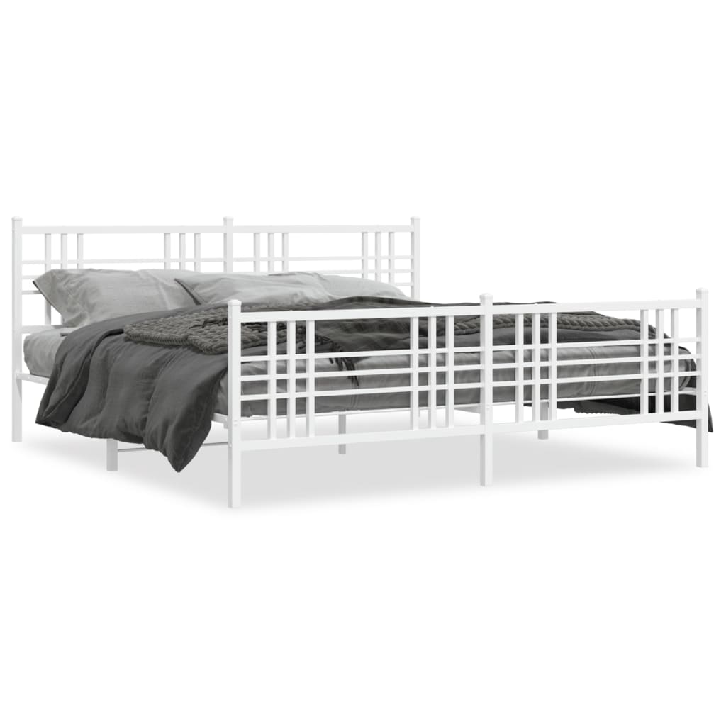 vidaXL Metal Bed Frame without Mattress with Footboard White 183x213 cm