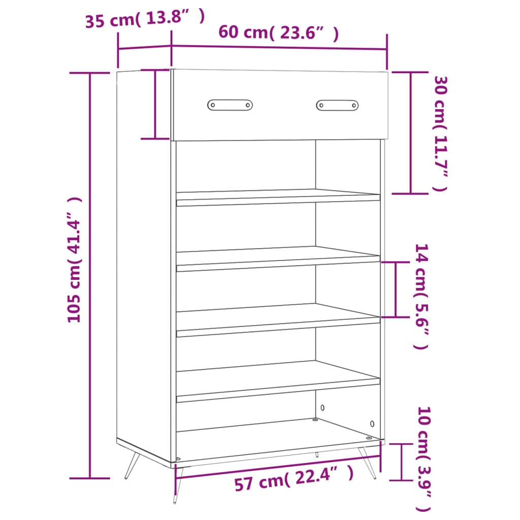 vidaXL Shoe Cabinet Sonoma Oak 60x35x105 cm Engineered Wood