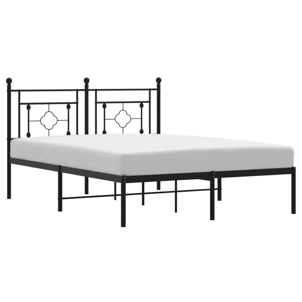 vidaXL Metal Bed Frame without Mattress with Headboard Black 140x190 cm