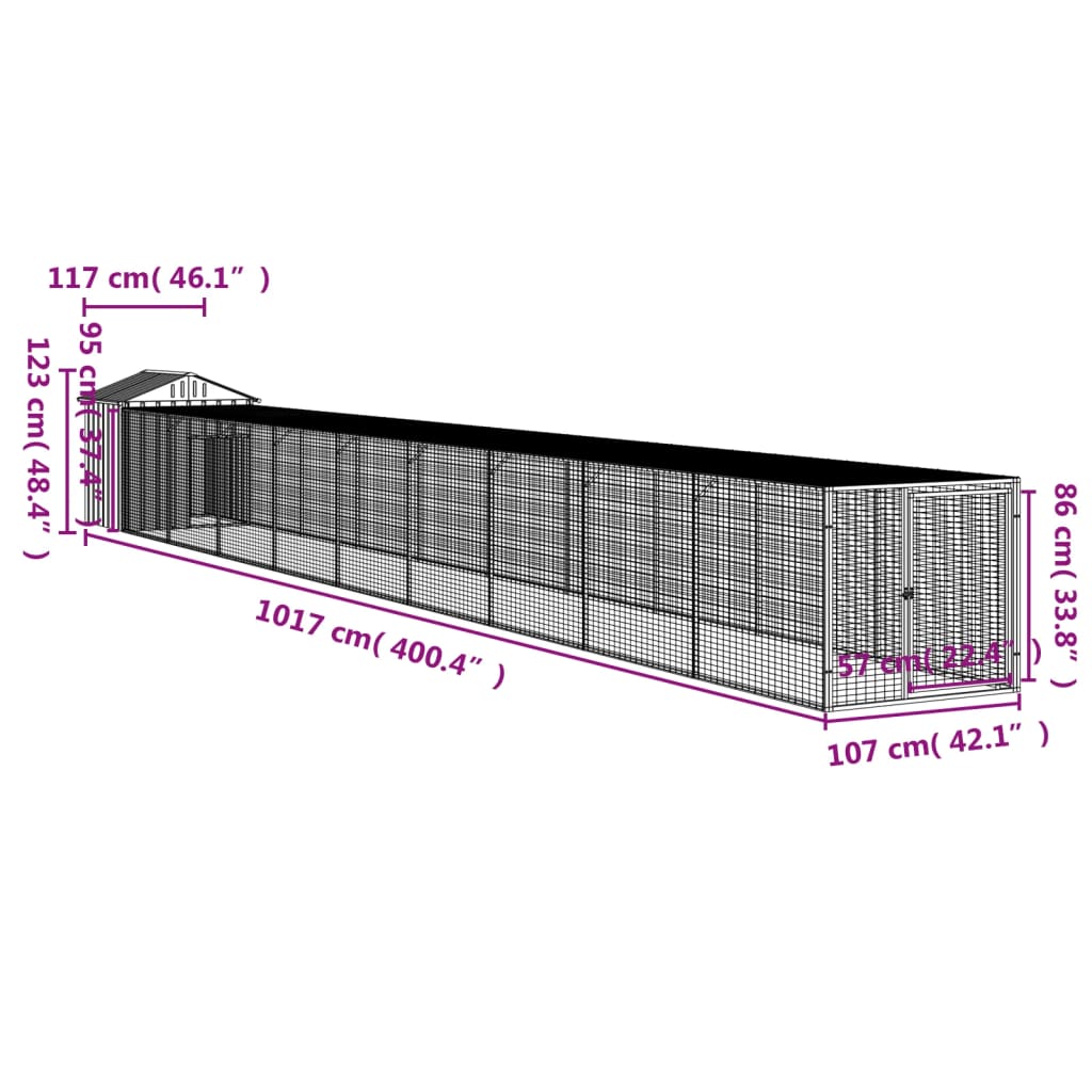 vidaXL Chicken Cage with Run Anthracite 117x1017x123 cm Galvanised Steel