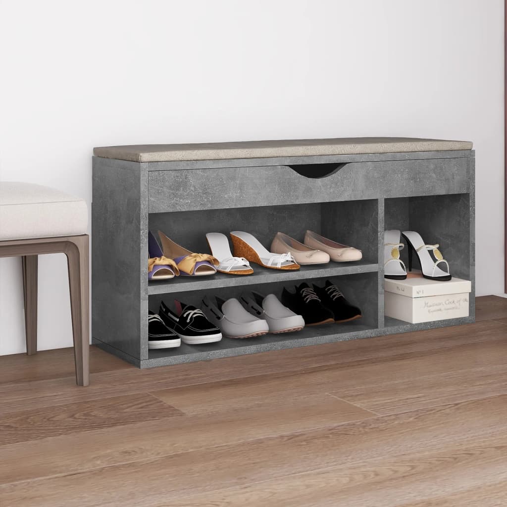 vidaXL Shoe Bench with Cushion Concrete Grey 104x30x49 cm Engineered Wood