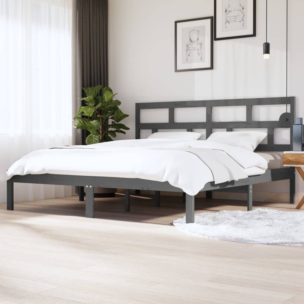 vidaXL Bed Frame without Mattress Grey Solid Wood Pine 200x200 cm (810039+814216)