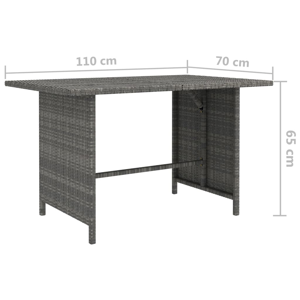 vidaXL Garden Dining Table Grey 110x70x65 cm Poly Rattan