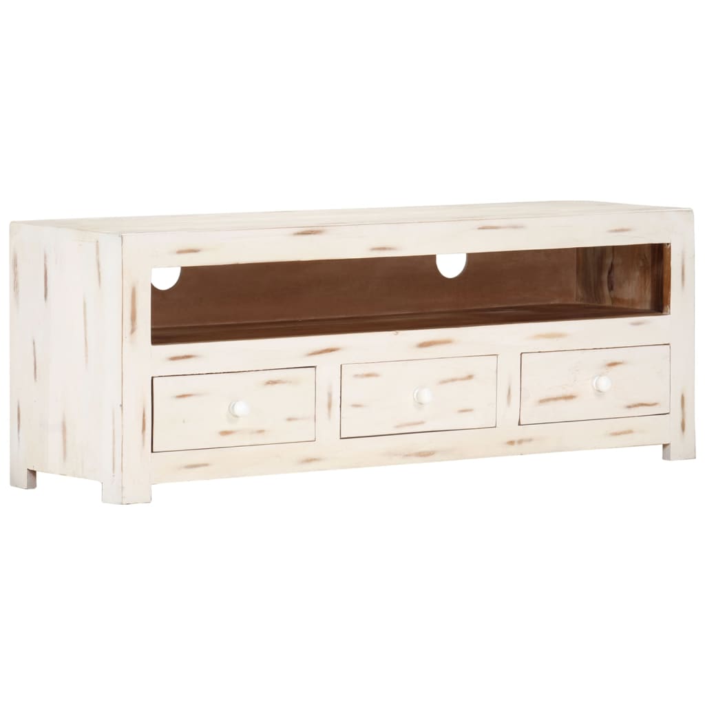 vidaXL TV Cabinet Solid Wood Acacia 110x30x40 cm White