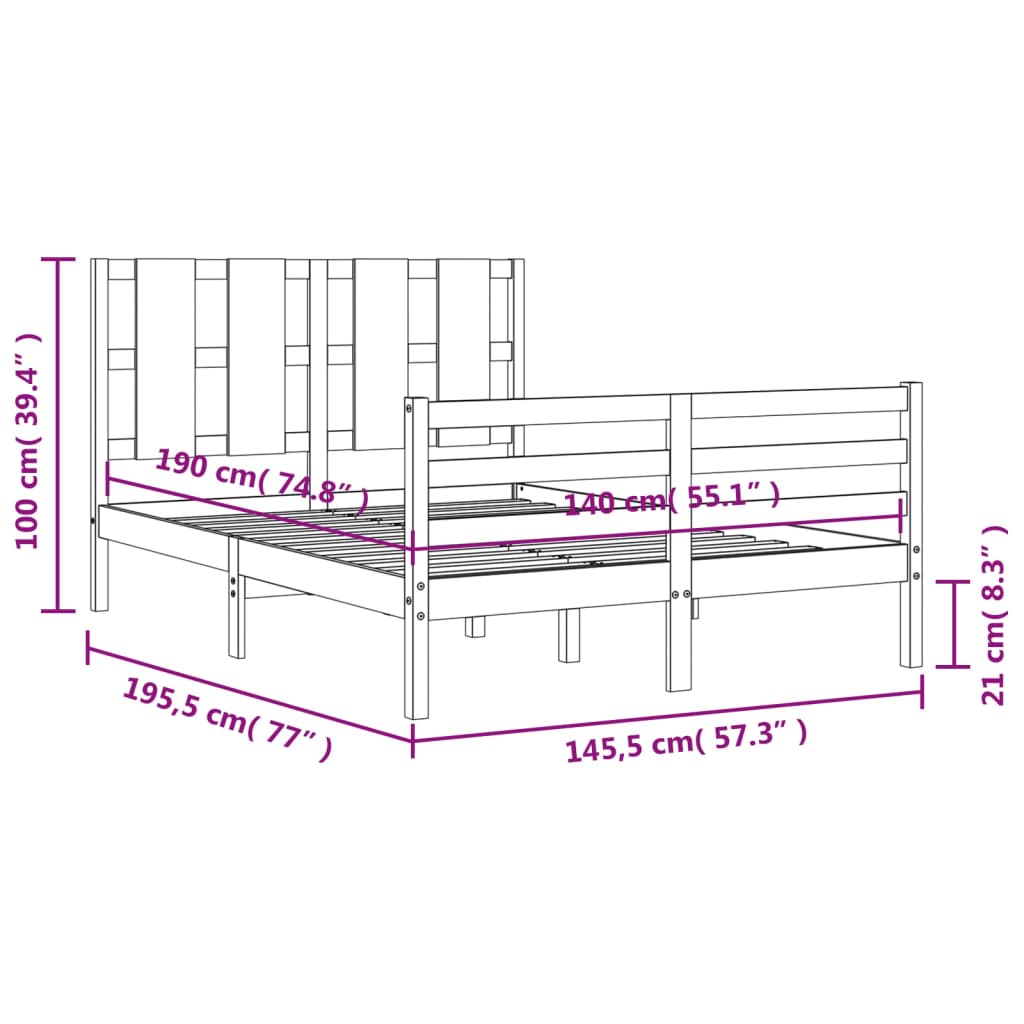 vidaXL Bed Frame without Mattress 140x190 cm Solid Wood