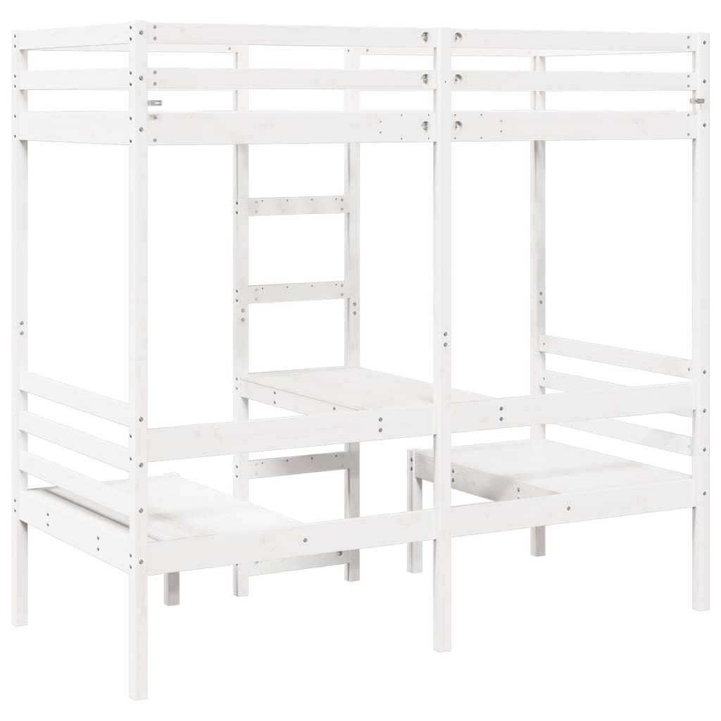 vidaXL Loft Bed Frame with Desk and Chairs White 75x190cm Solid Wood Pine